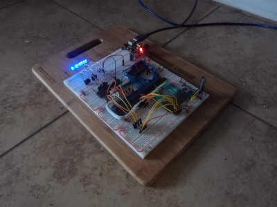 Testing out the circuit by strobing some blue LEDs with a 65C22. Dogs see blue better than most colors, hence the blue LEDs.