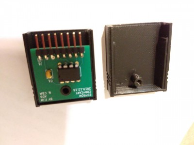 Interior of one of the cartridges inside its 3D-printed case.