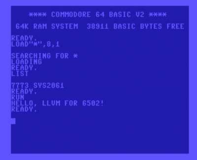 Hello, LLVM for 6502 for C64