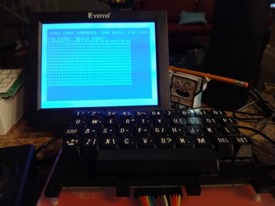 A work-in-progress shot while working on the tokenizer and insert/delete functionality. The first page of BASIC program memory was dumped to the screen for testing.