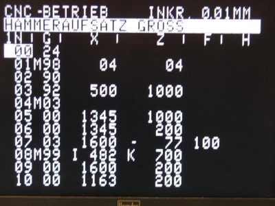 The screen in "CNC MODE" showing now only the header in the second line and the CNC program.<br />The second line is originally used for alarms and messages, so the header is    overwritten and restored when necessary.