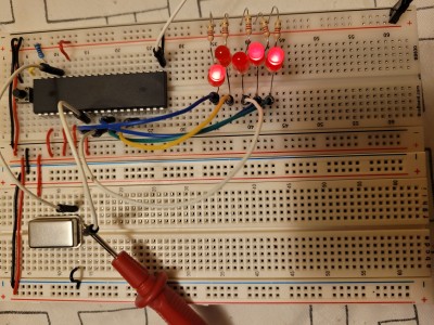 LEDs on while testing pins for Voltage.