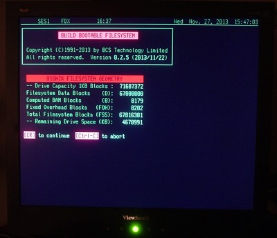 816NIX geometry for a filesystem with 67,000,000 1KB data blocks (approximately 64GB).