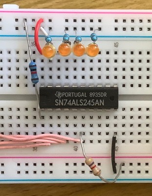 Top view of LEDs after a 74ALS245 being used as a buffer
