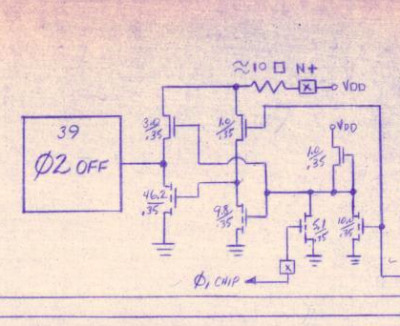 Credit: phi2off pad 39 cropped from MOS Technology Sheet 2 "650X-C Logic Diagram Microprocessor" "Engineering Approval by ORGILL, MENSCH" dated 8-12-75, Scan: Courtesy of Donald F. Hanson, Dept. of Elec. Engr., Univ. of Mississippi