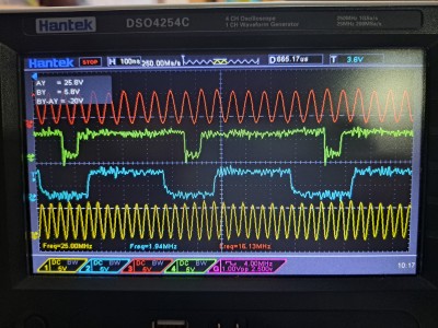25.175MHz main clock, 16MHz I/O clock, running the code-from-RAM test