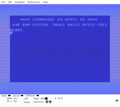 Animation of an emulated Commodore 64 with REU loading Linux