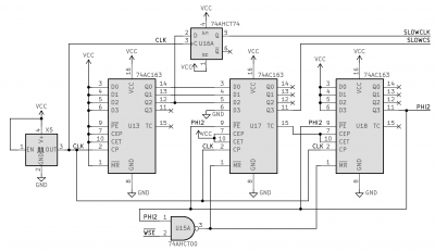 Clock stretching circuit for SLOWCLK = PHI2/4 or 8 or ...