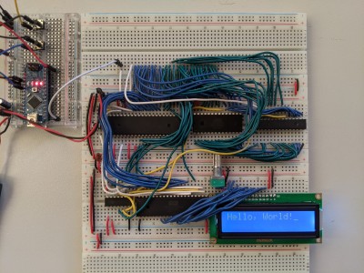 my first bread board computer running at a whopping 10, 20 &amp; 60hz (yes hz). clock supplied by arduino with single stepping support.