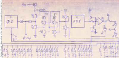 Excerpt from 6502 schematic showing Phi1 pin direction can be configured as input for 6501 product.<br />Credit:  “MOS Technology, 1974-75, 6502 rev C.  For educational use only.”