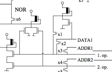 Clip from Balazs' schematic: ALU inputs with data flowing right to left.
