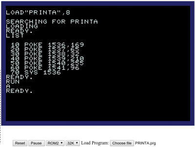 Screenshot from http://www.thomasskibo.com/6502/pet2001/