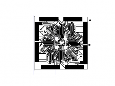 On backside, only the central IC has four molex connectors. The "interior" pins from the other 8 ICs come through the plated through holes to the backside of the board, where I , feebly, tried to do something with them.
