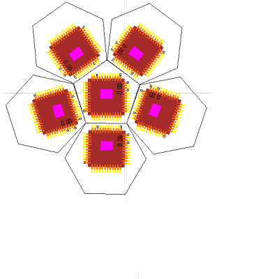 Note, center of active areas should be the center of the hexagon, for, when the PCBs are "folded up", oragami style, only the centers will lie exactly on the focal surface of a non-petzval/coddington corrected lens, and thus, more peripheral pixels will suffer some degree of defocus, due to depth of focus (not to be confused with depth of field). EXPERT lens design MIGHT (I stress might!) minimize this concern.