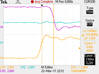 upper trace = D0, medium trace = CS7B, bottom trace = PHI2