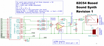 82C54-based Sound Synth circuit schematic, revision 1.