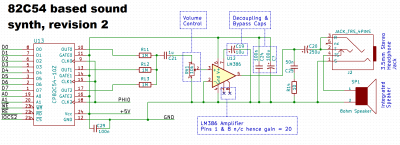 82C54-based Sound Synth circuit schematic, revision 2.<br />Incorporating suggested changes by GaBuZoMeu