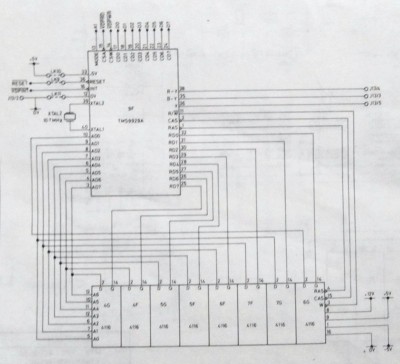Slightly blurry shot of the TMS9929A section of the MTX500 schematic