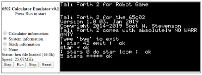 Tali Forth 2 running on JavaScript emulator