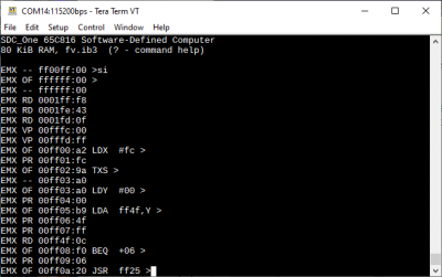 65C816 reset and OSI Basic startup, various cycle types identified via 65C816 status signals (Opcode Fetch, Program Read, data ReaD, data WRite, spurious fetch).